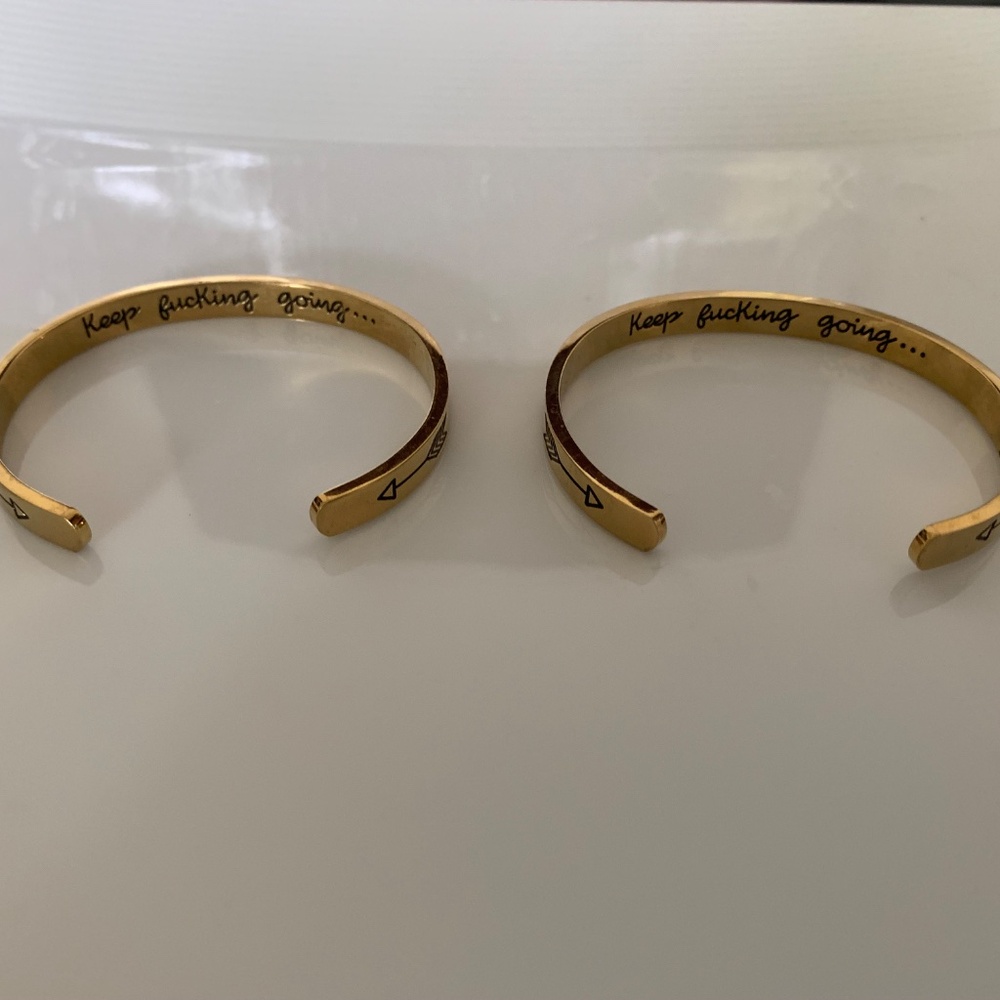 Set of 2 Gold-Tone Cuff Bracelets – “Keep F*ing Going…” Motivational Quote - Picture 5 of 9